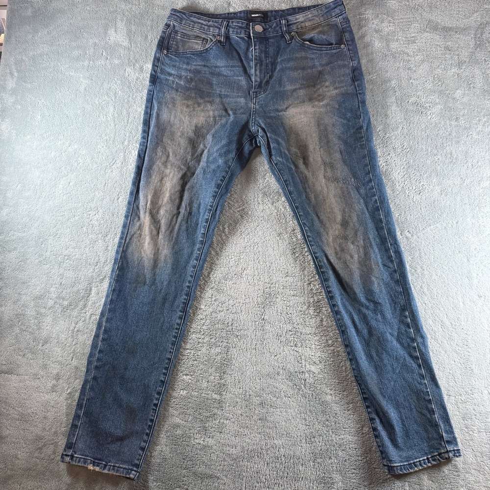 2000s Y2K‎ Fashion Nova Men Dirty Wash Slim Fit Jeans Blue Distressed Size 34